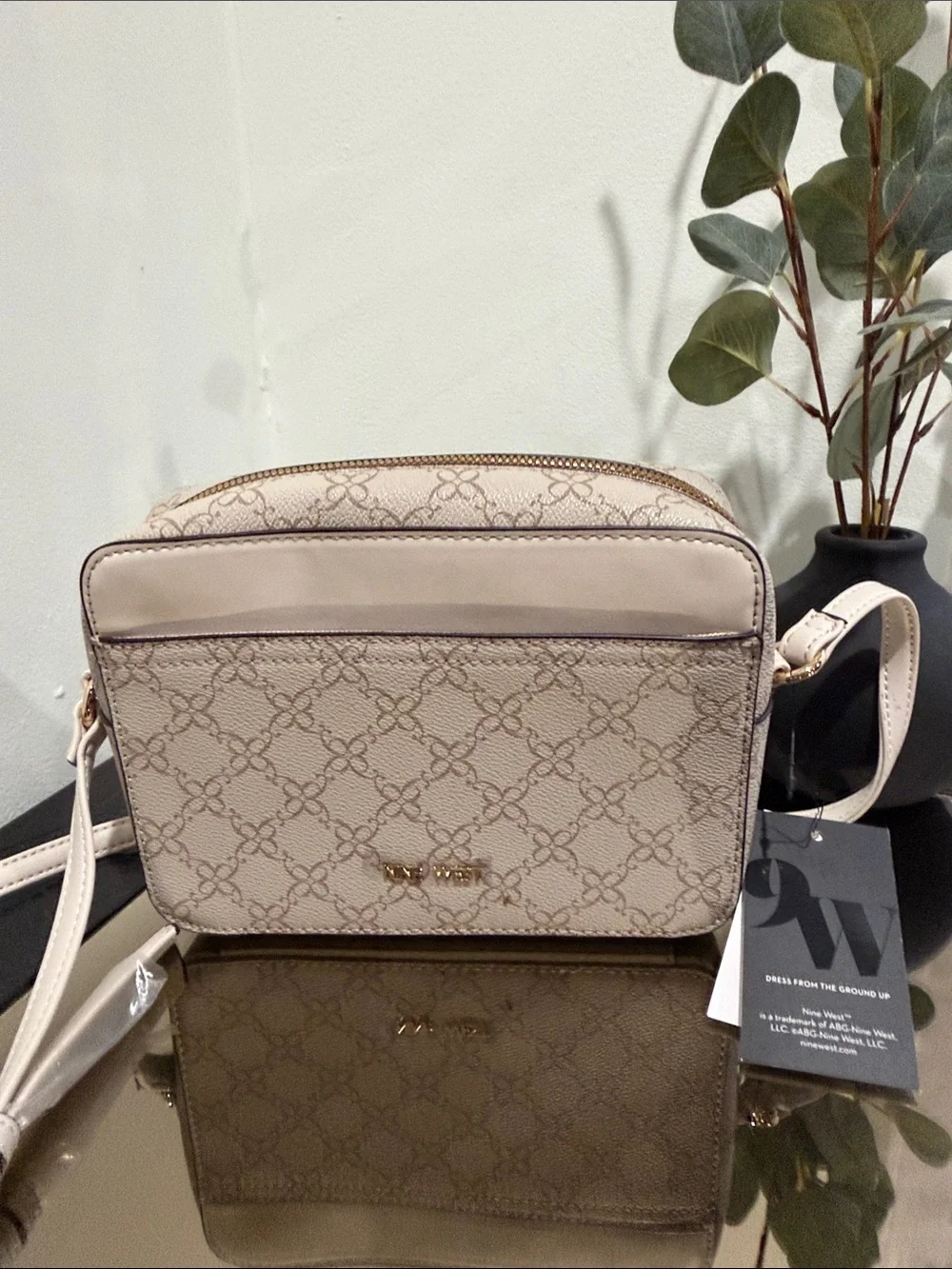 Nine West Beige Crossbody Camera Bag with Monogram Accent